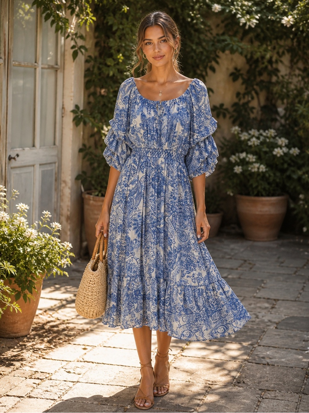 Blue and White Paisley Dress